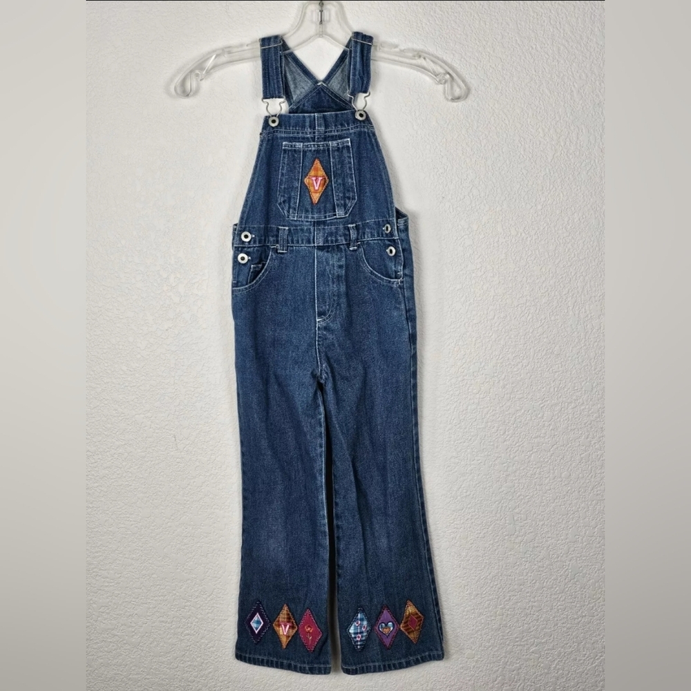 Vintage Faded Glory Girls Denim Overalls Sz 6 Patchwork Bootcut